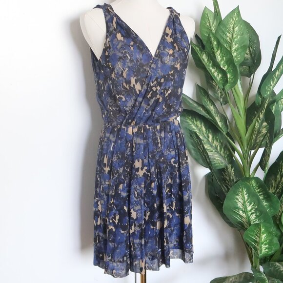 Charlotte Ronson Blue Abstract Print Silk Chiffon Sleeveless Flowy Dress Size 2 - Picture 4 of 13